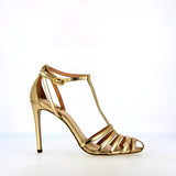 Nude leather sandal with silver rhinestones