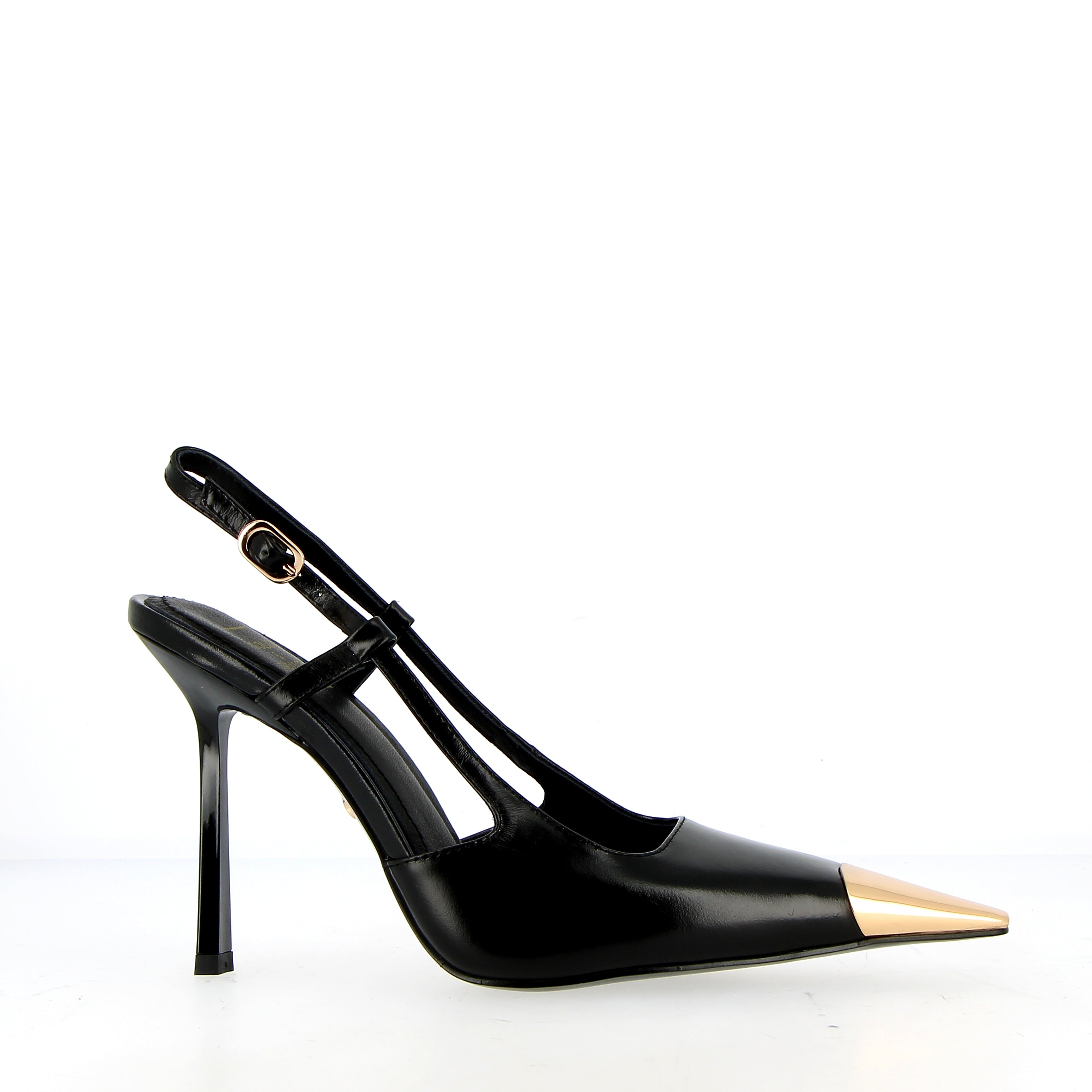 Slingback nero con punta oro
