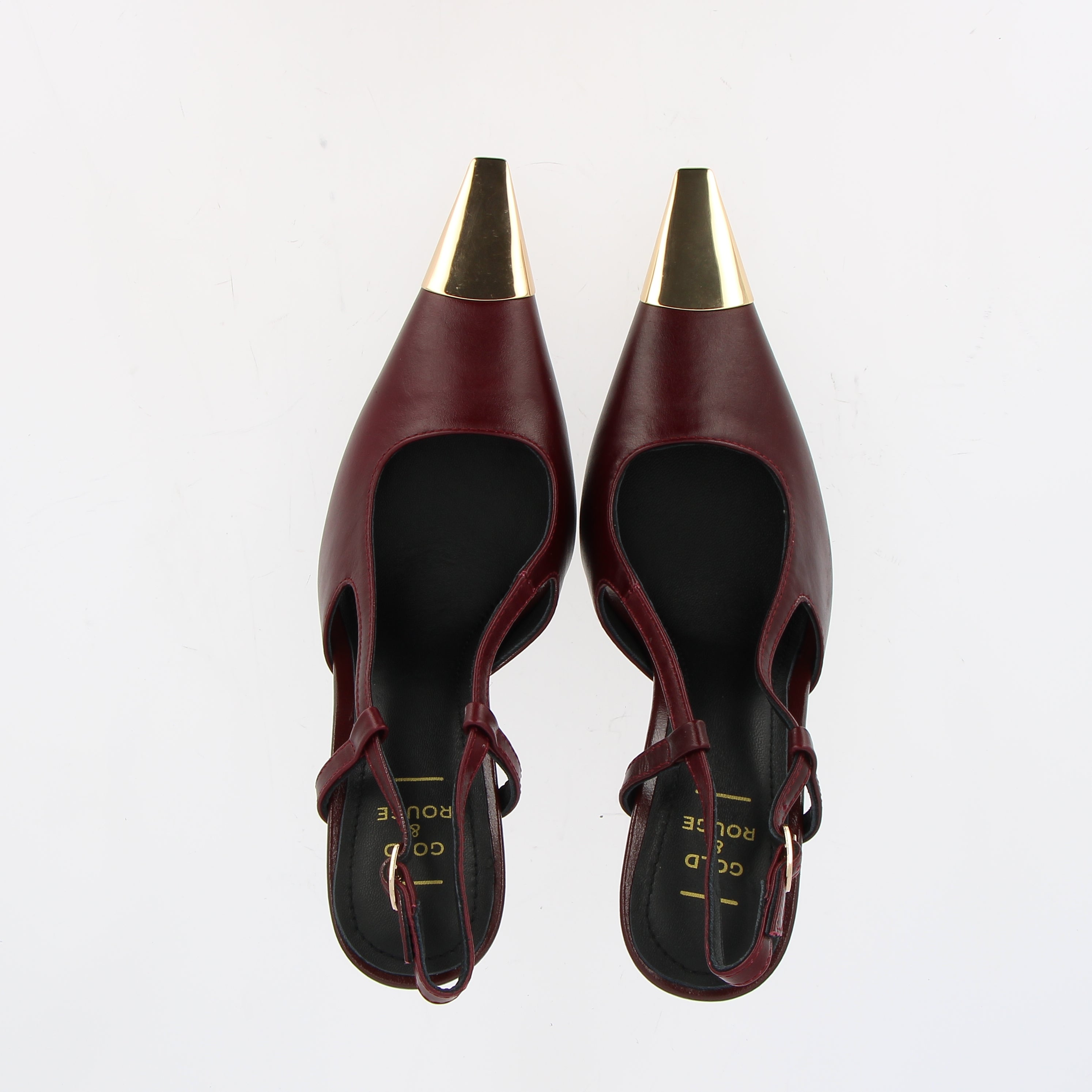 Slingback burgundy con punta oro