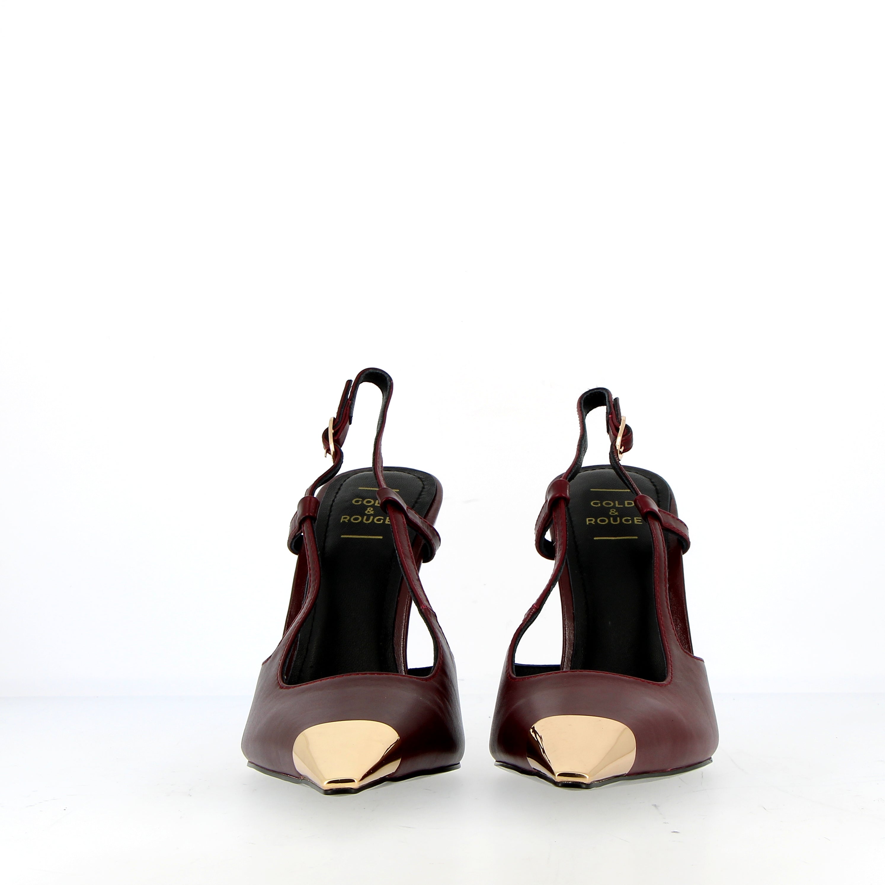 Slingback burgundy con punta oro