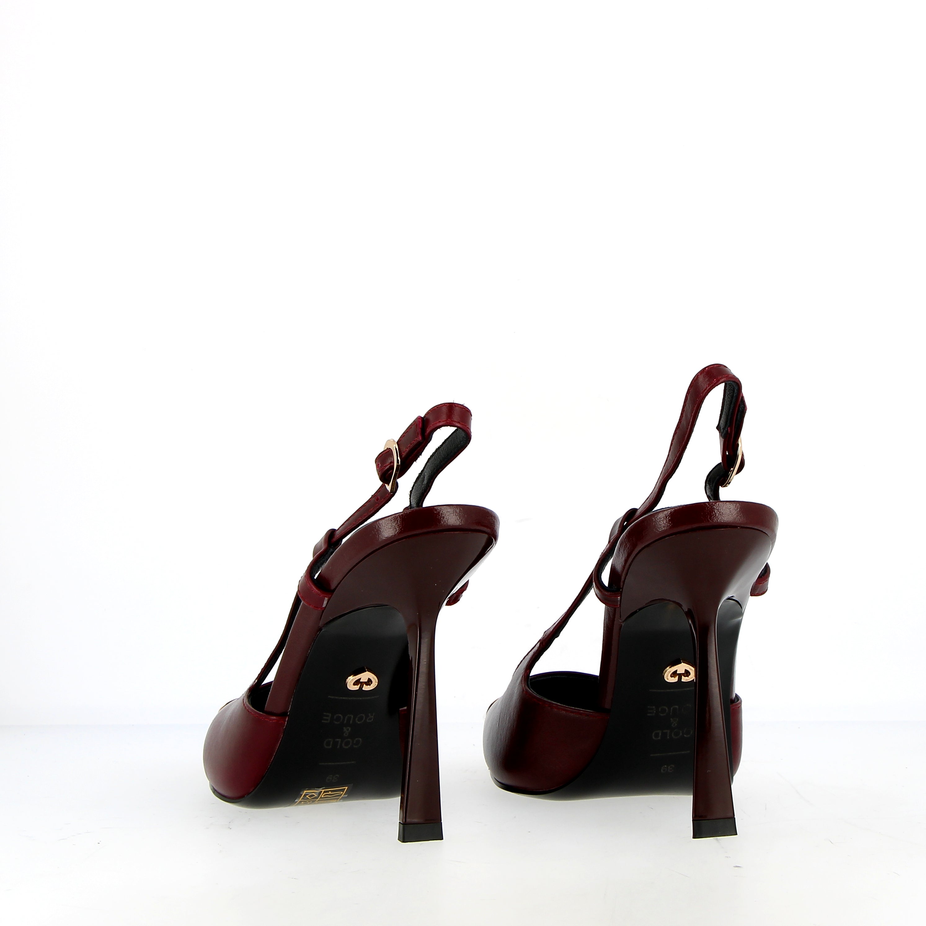 Slingback burgundy con punta oro