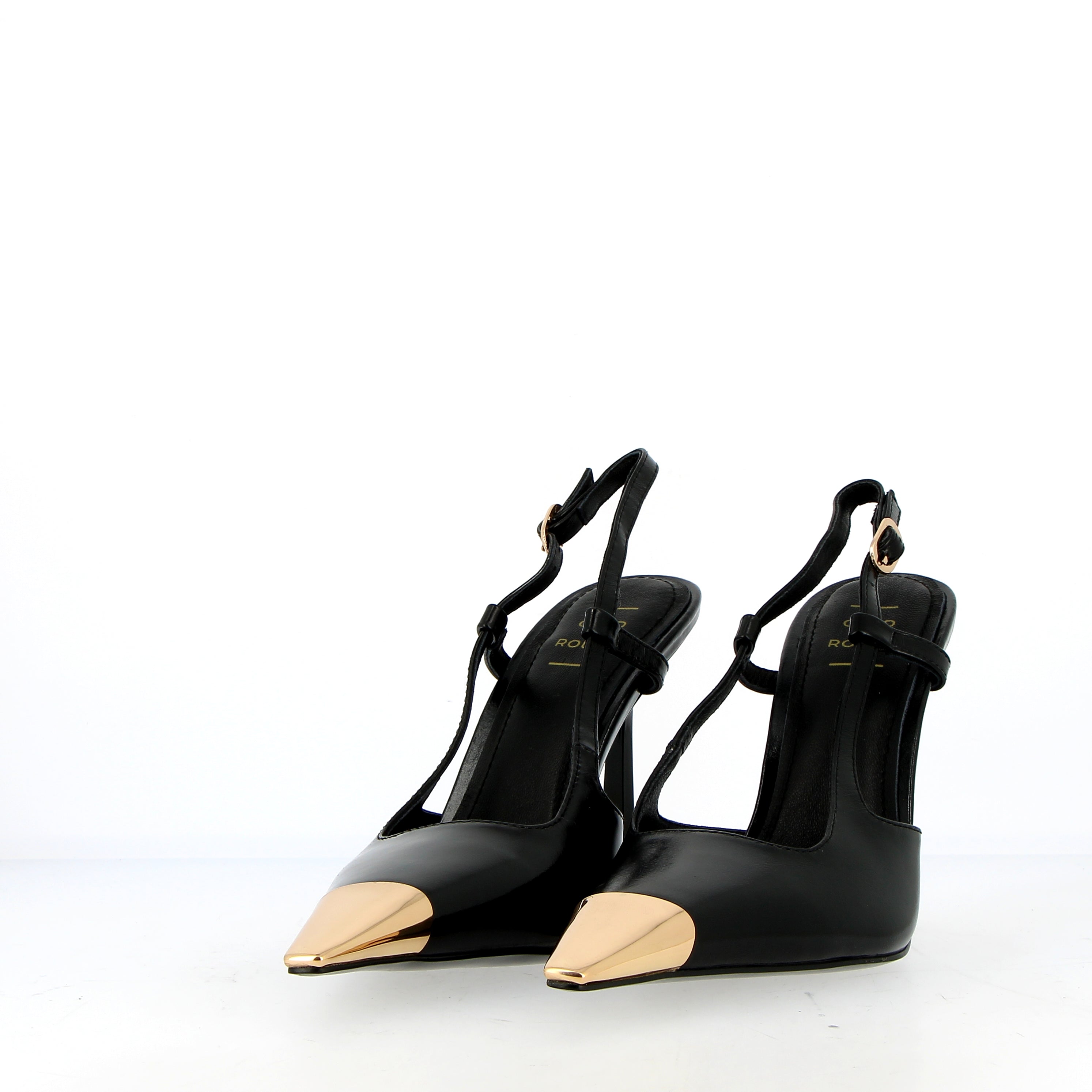 Slingback nero con punta oro