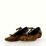 Leopard-print ballerina flats with strap and embellishment