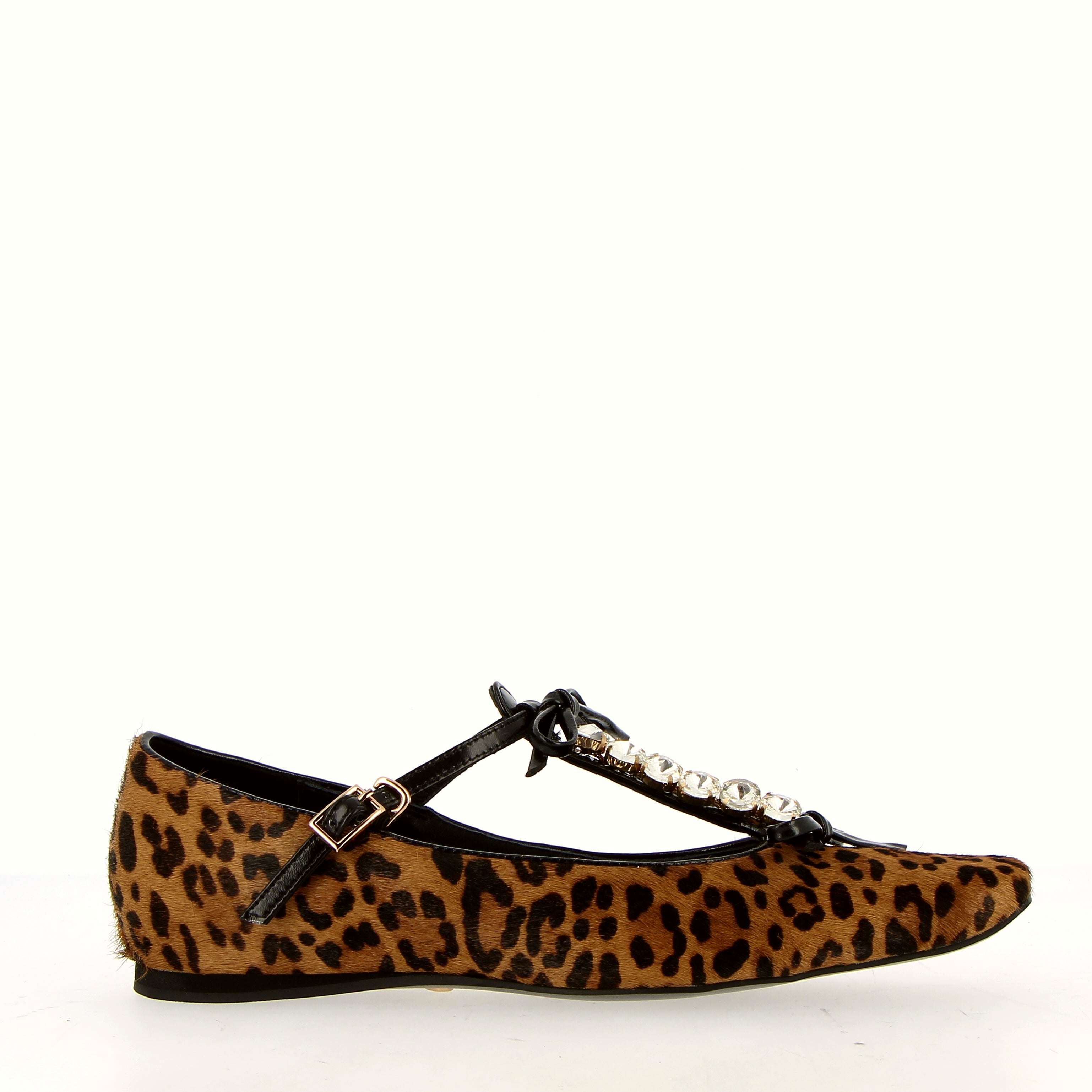 Leopard-print ballerina flats with strap and embellishment