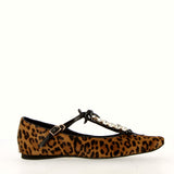 Leopard-print ballerina flats with strap and embellishment