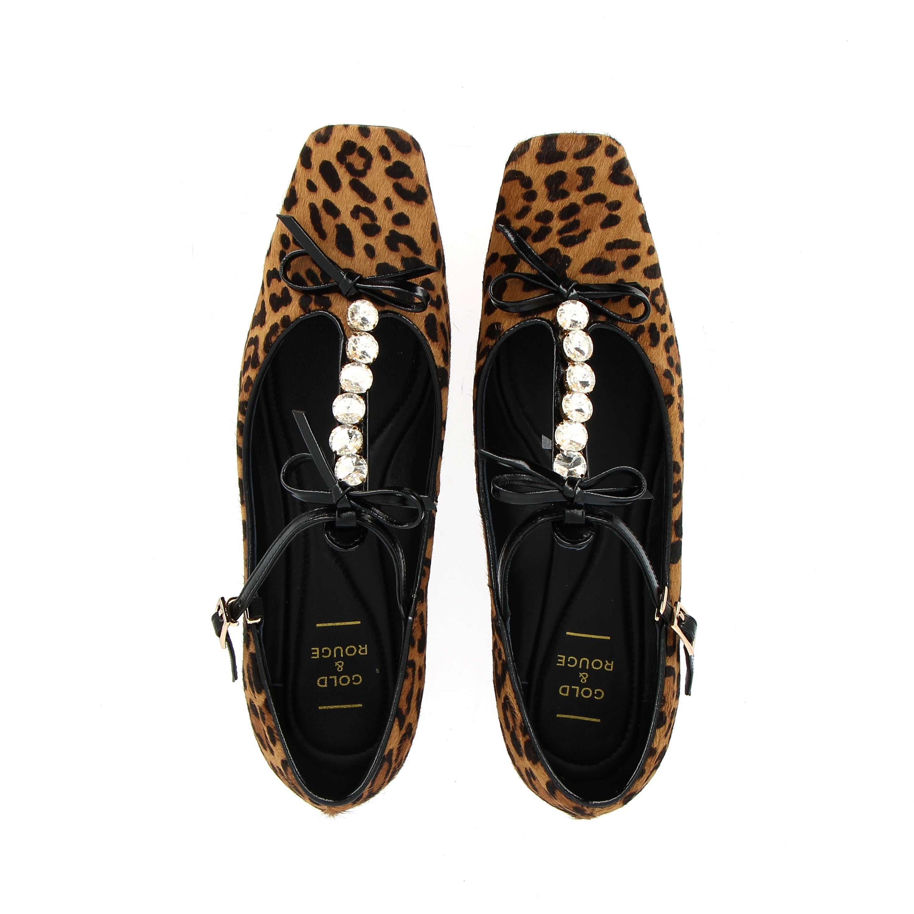 Leopard-print ballerina flats with strap and embellishment