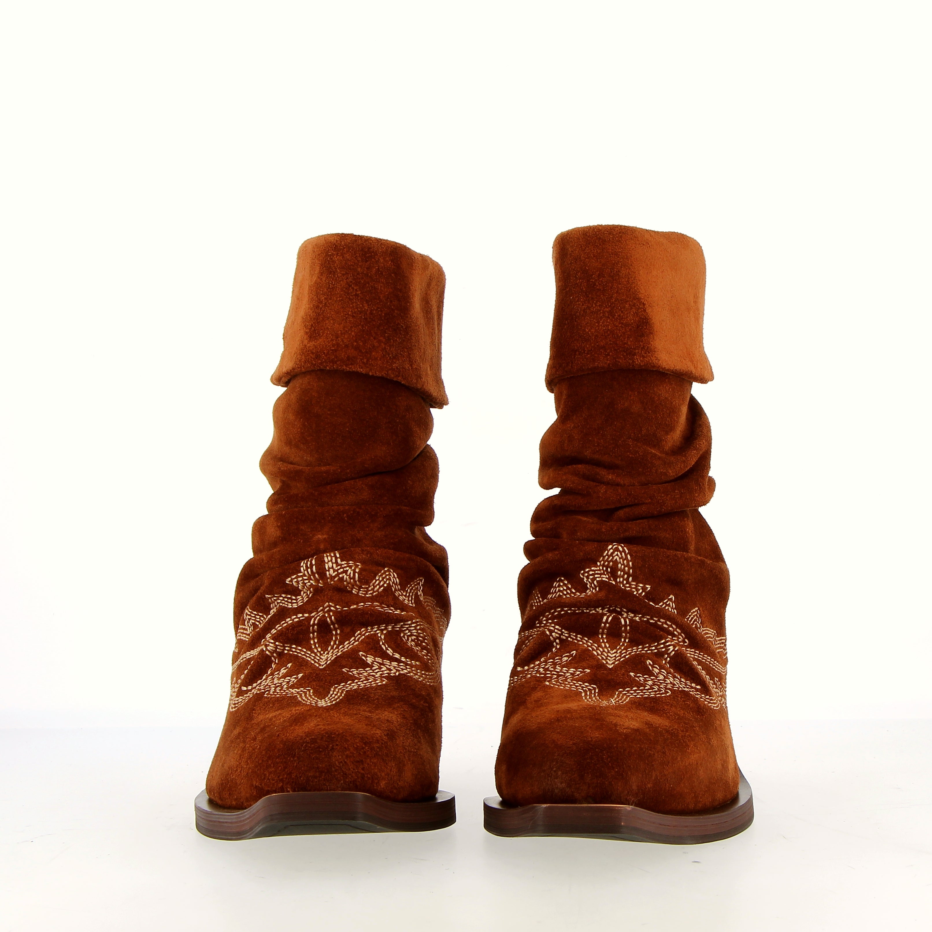Suede leather cowboy-style ankle boot