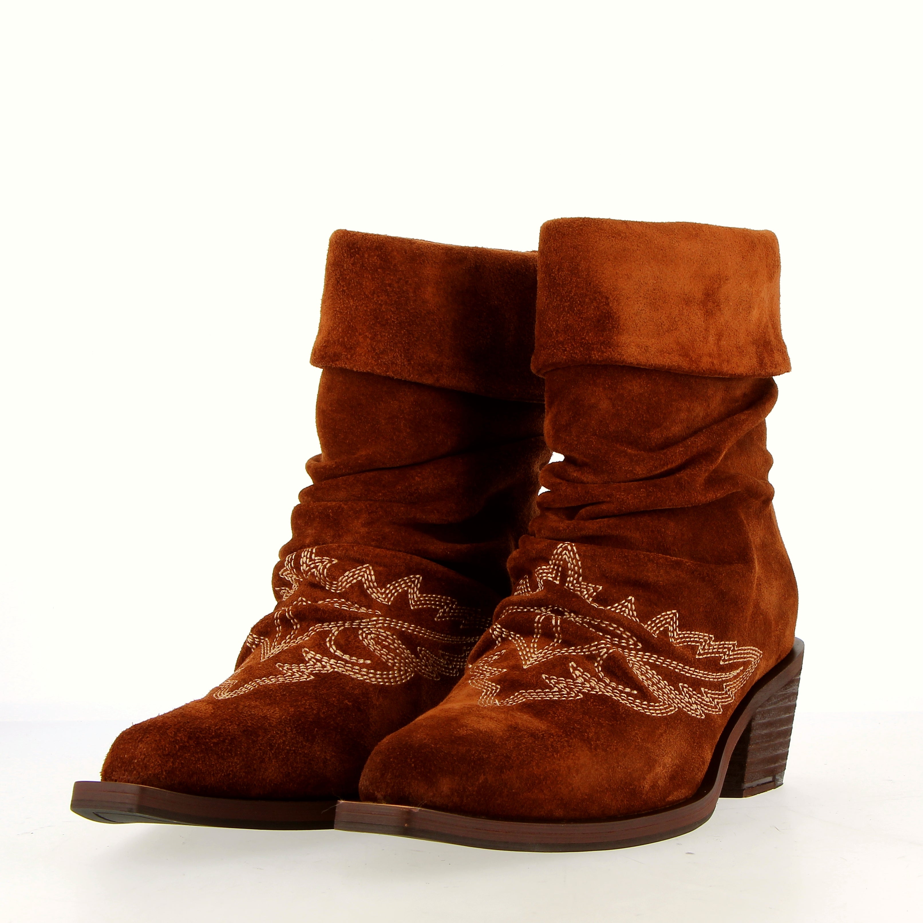 Suede leather cowboy-style ankle boot