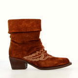 Suede leather cowboy-style ankle boot