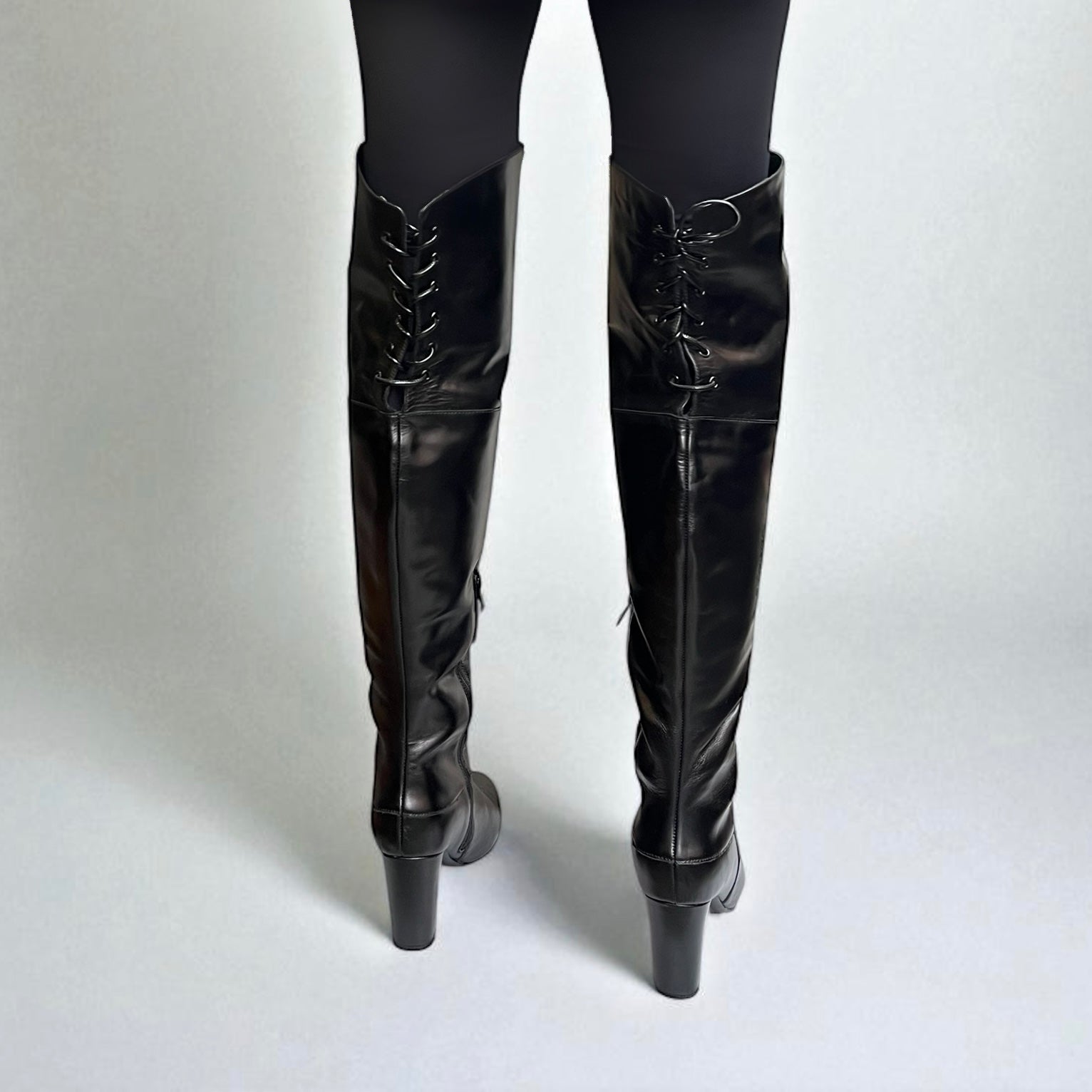 Stivale cuissard nero in pelle