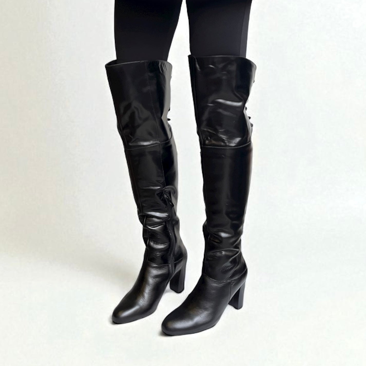 Stivale cuissard nero in pelle