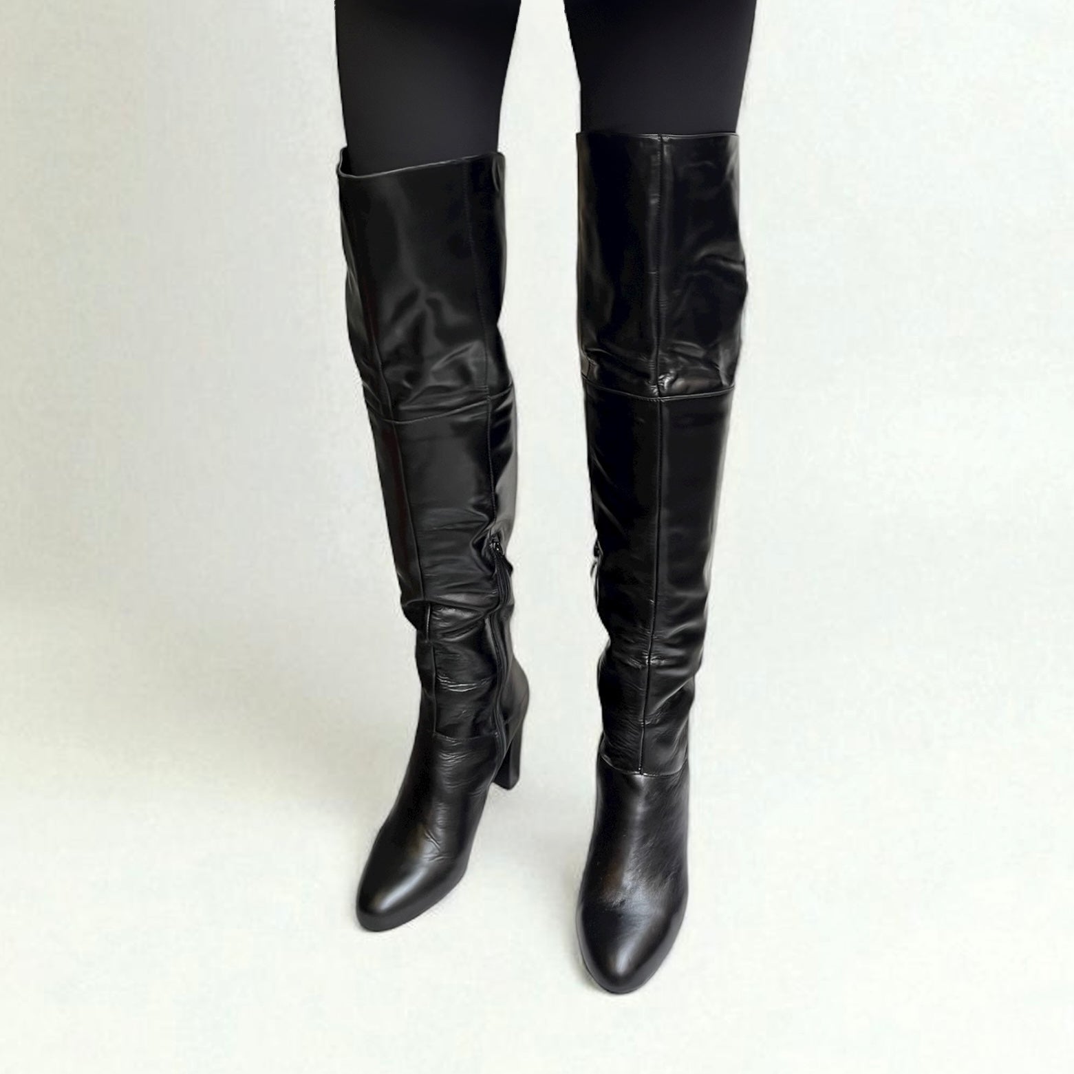 Stivale cuissard nero in pelle