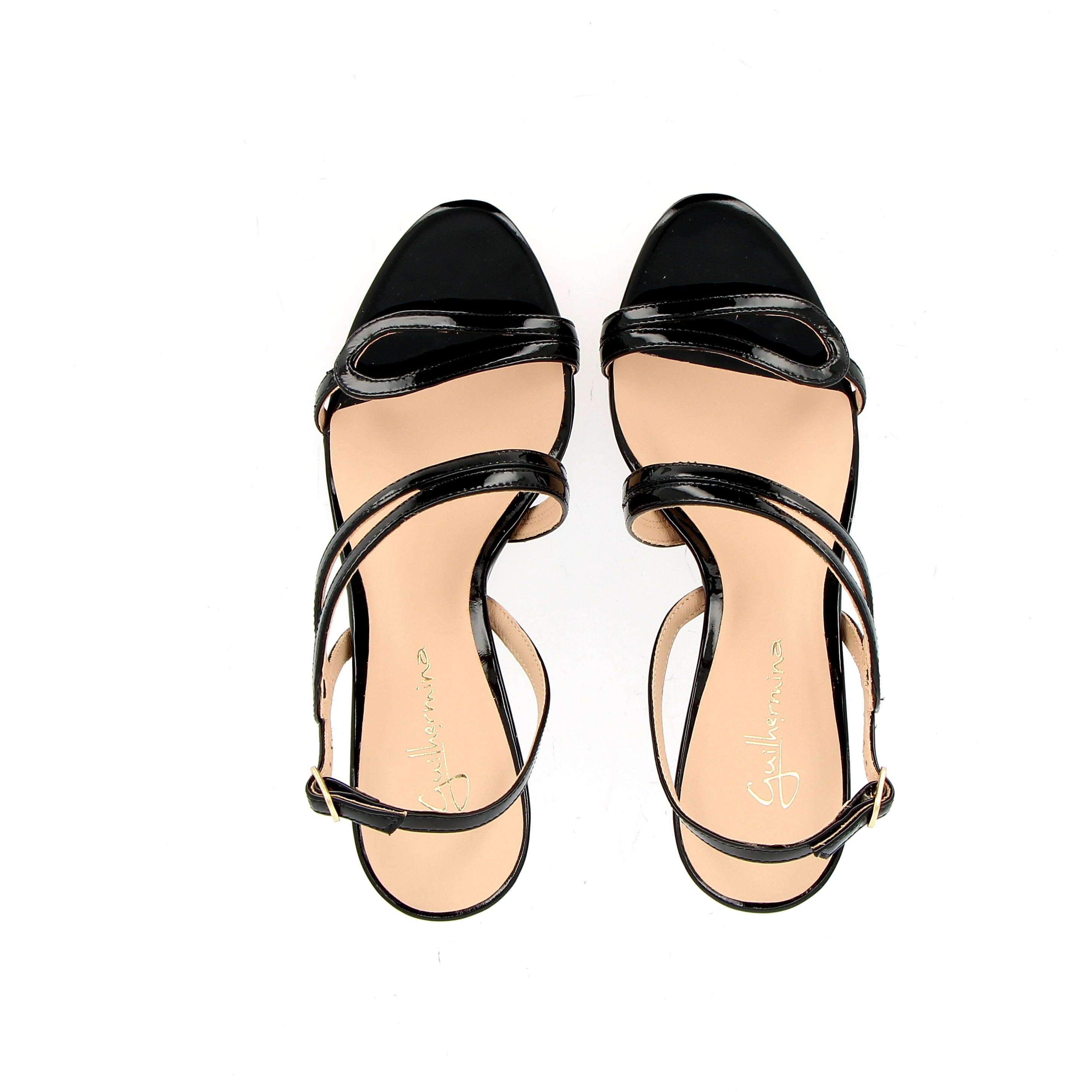 Sandalo in vernice nero tacco alto