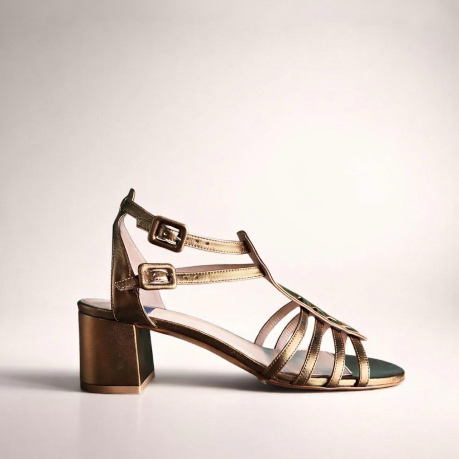 Giulia Gladiator Sandal in soft bronze laminated leather