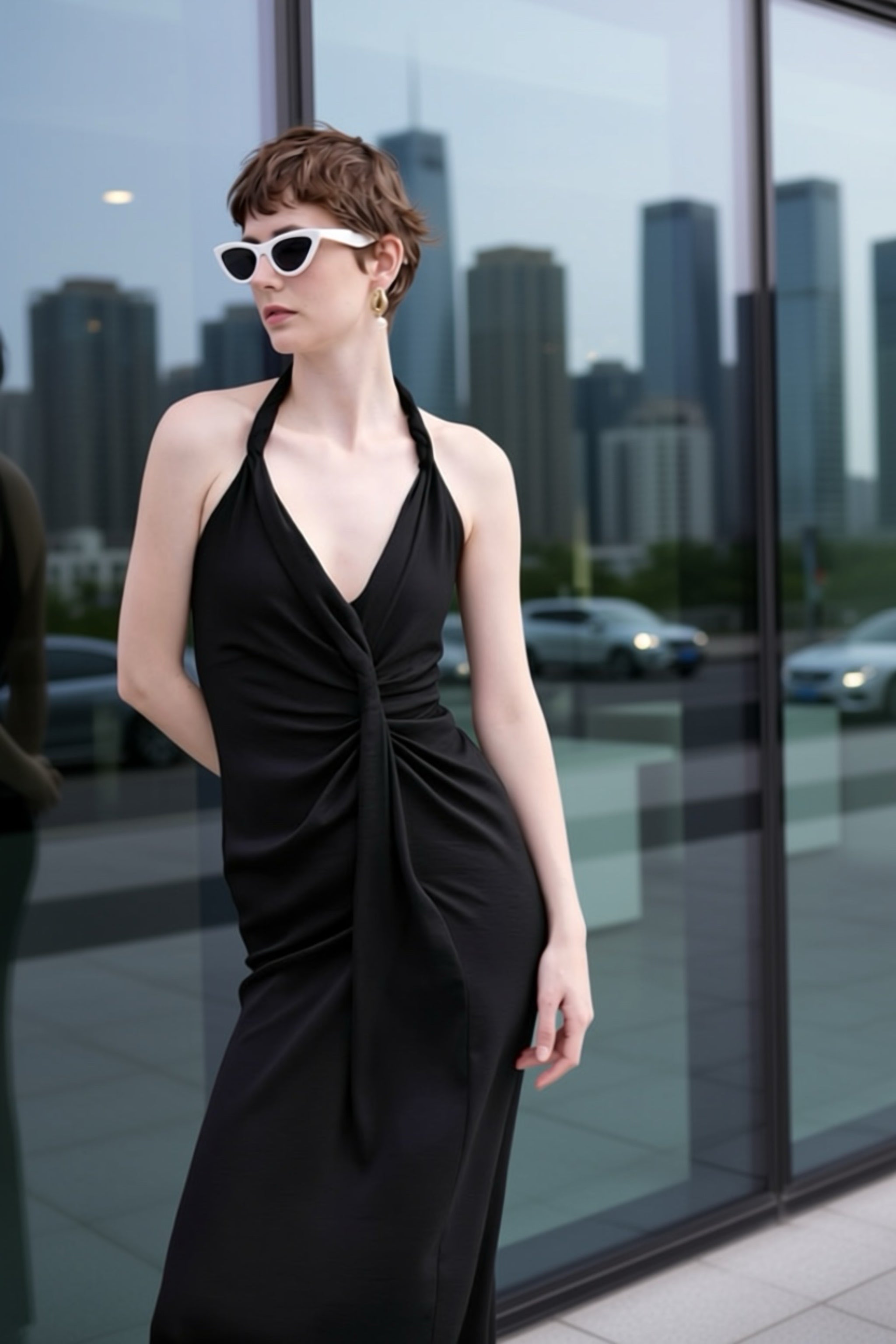 Black long dress with draping