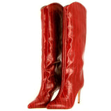 Red croco effect high leg boot