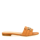 Leather slipper with fringe and buckle