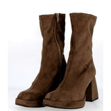 Taupe stretch ankle boot with zip