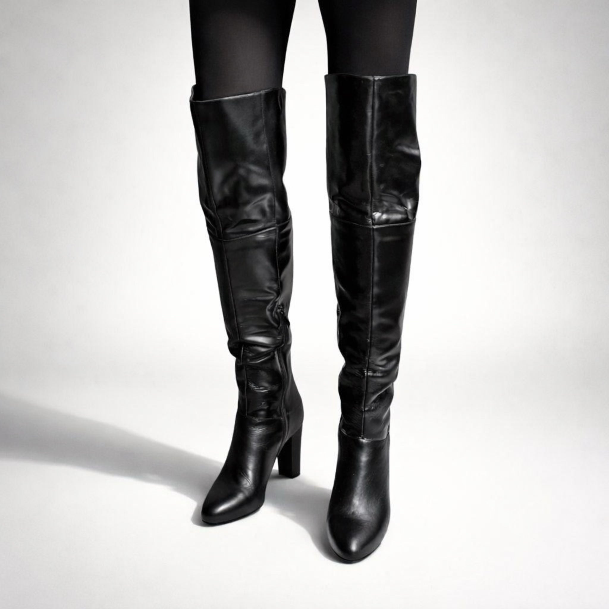 Stivale cuissard nero in pelle