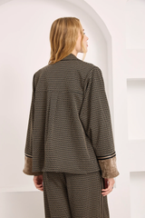 Giacca jacquard con polsini in velluto