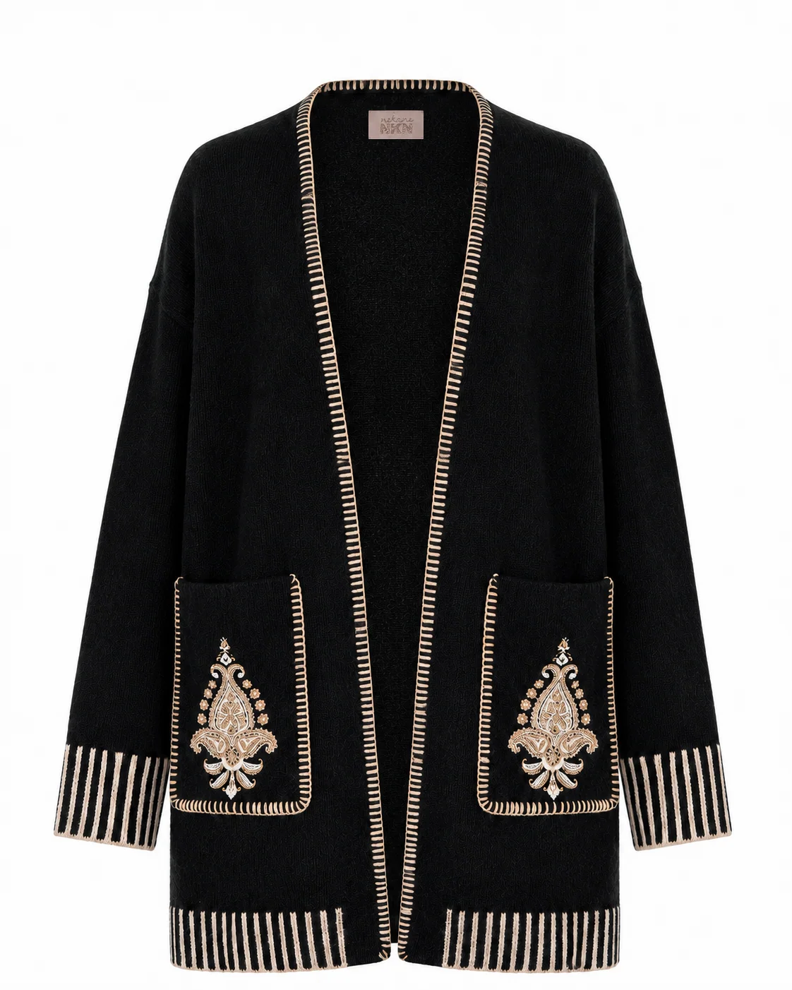 Cardigan nero con motivo paisley ricamato
