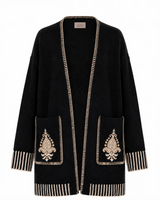 Cardigan nero con motivo paisley ricamato