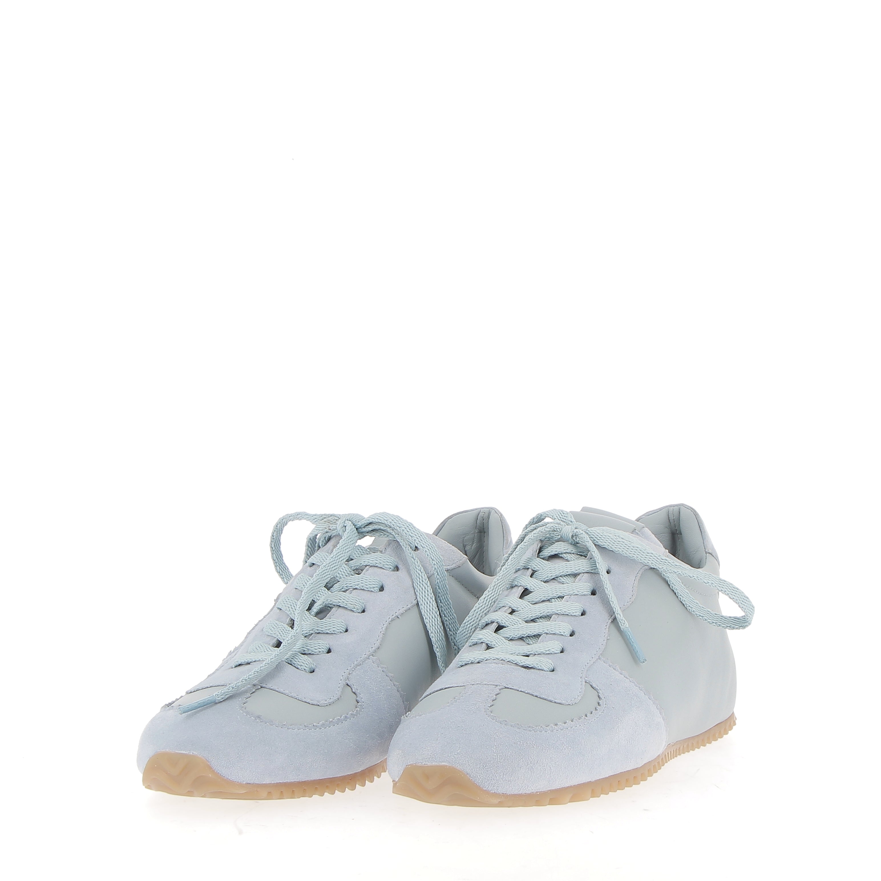 Sneaker bowler in pelle celeste