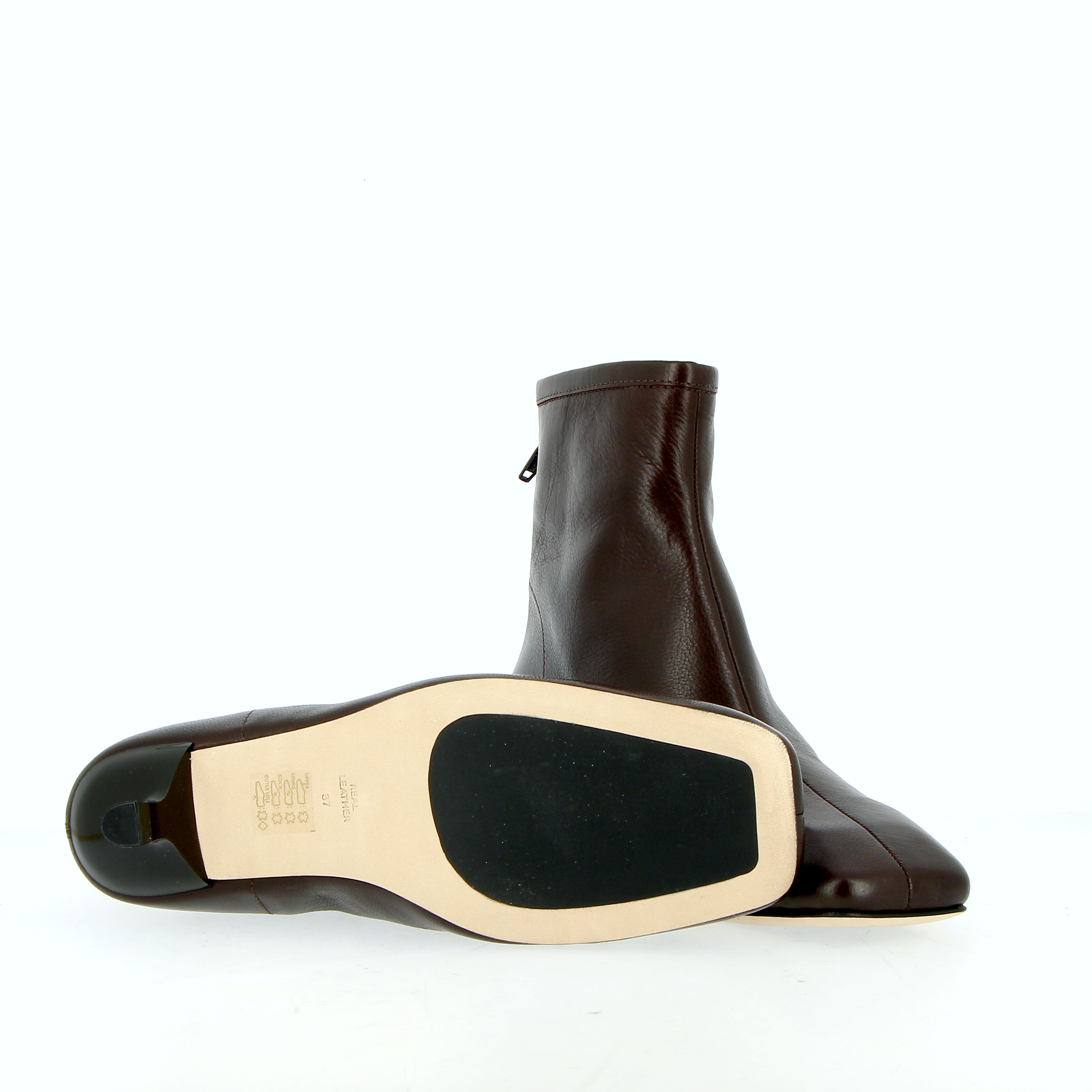 Stivaletto in pelle marrone tacco basso