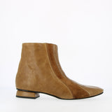 Patchwork ankle boot in soft patent leather and suede with zip