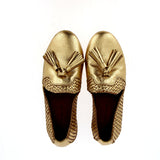 Mocassino in morbida pelle oro intrecciato a mano