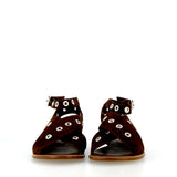 Sandalo borchiato in morbido camoscio testa di moro