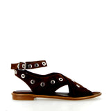 Sandalo borchiato in morbido camoscio testa di moro