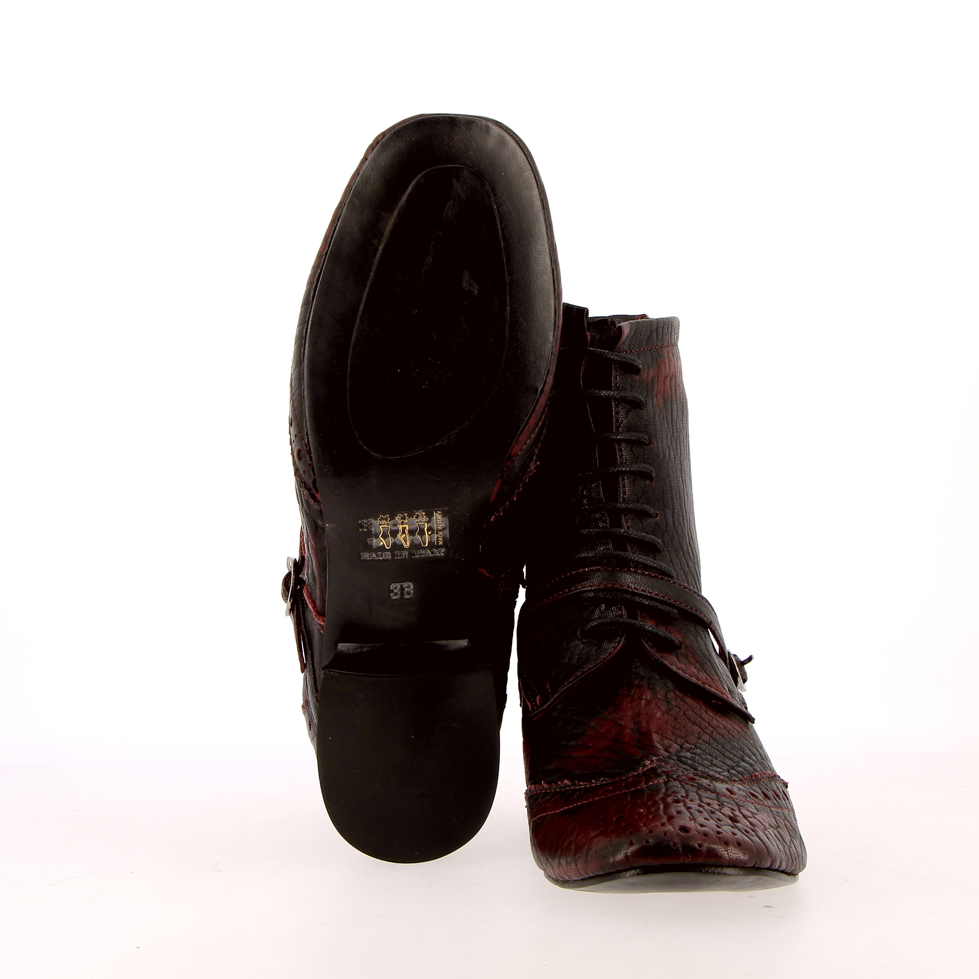 Stivaletto stringato in cuoio morbido vintage marrone testa di moro