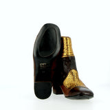 Stivaletto soft in pelle cioccolato e oro