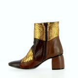 Stivaletto soft in pelle cioccolato e oro