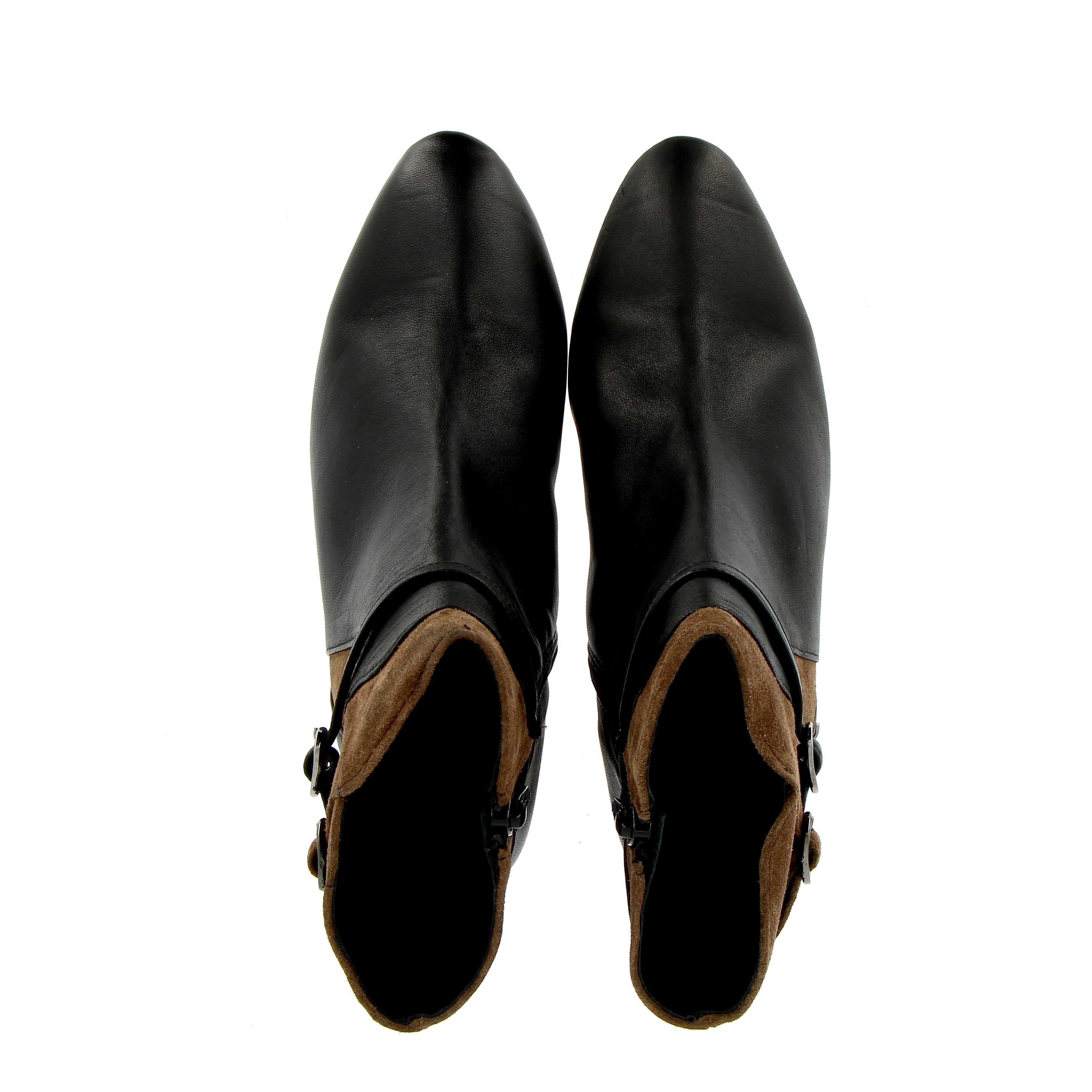 Stivaletto zippato in pelle e camoscio nero marrone