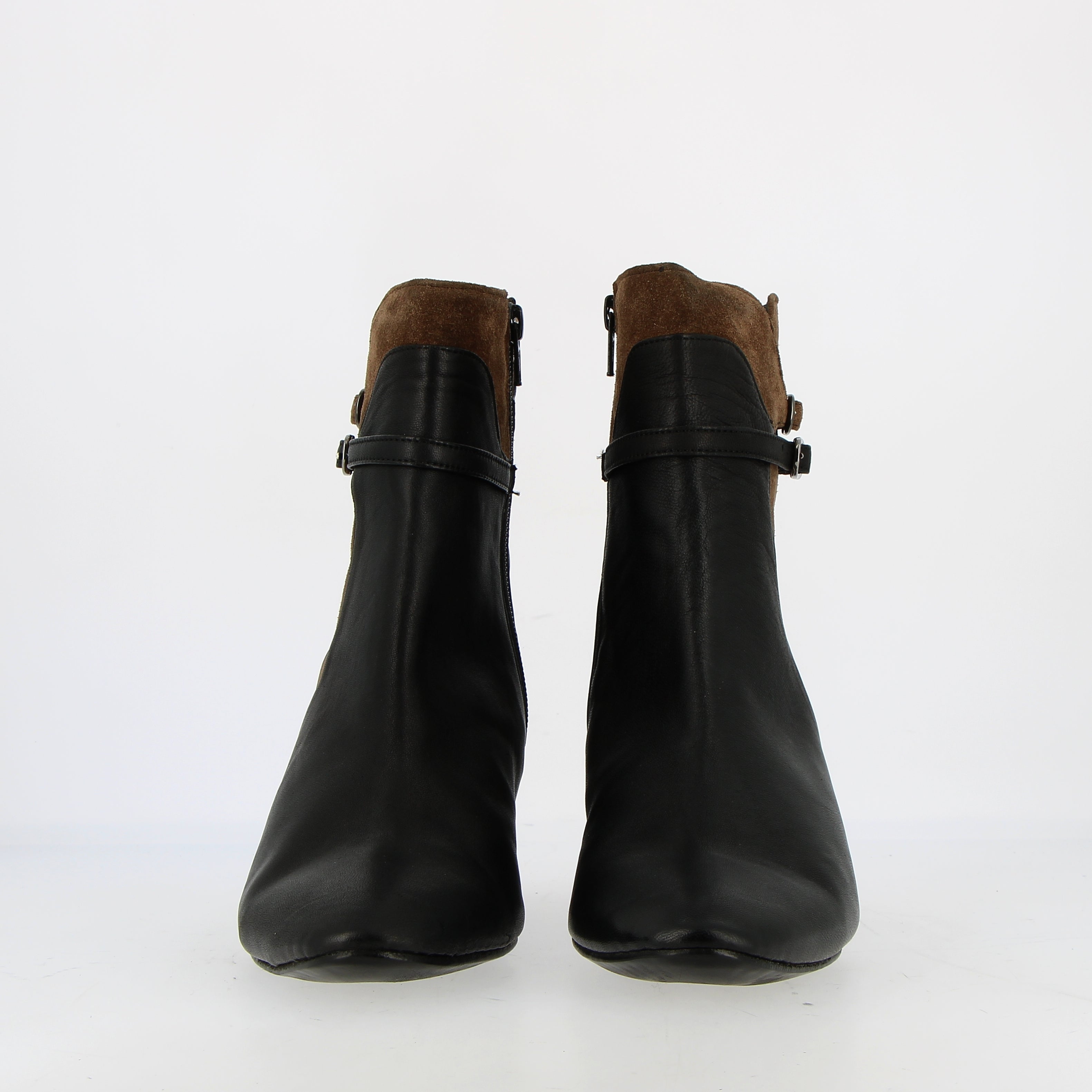 Stivaletto zippato in pelle e camoscio nero marrone