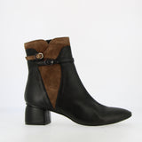 Stivaletto zippato in pelle e camoscio nero marrone