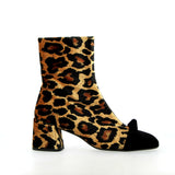 Leopard-print ankle boot with velvet tip.