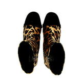 Leopard-print ankle boot with velvet tip.