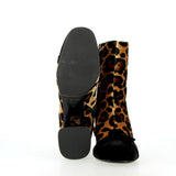 Leopard-print ankle boot with velvet tip.