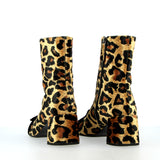 Leopard-print ankle boot with velvet tip.
