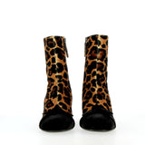 Leopard-print ankle boot with velvet tip.