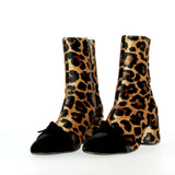Leopard-print ankle boot with velvet tip.