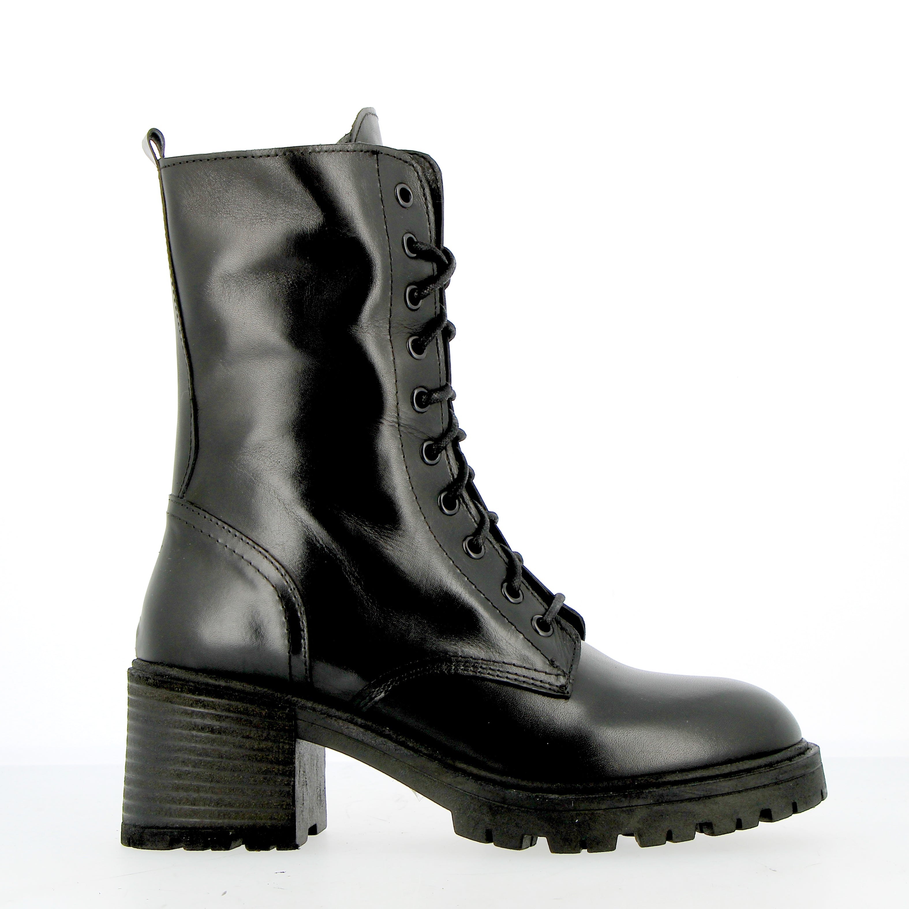 Stivaletto combat boot in vitello nero lucido