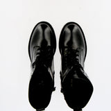 Combat boot in shiny black calfskin