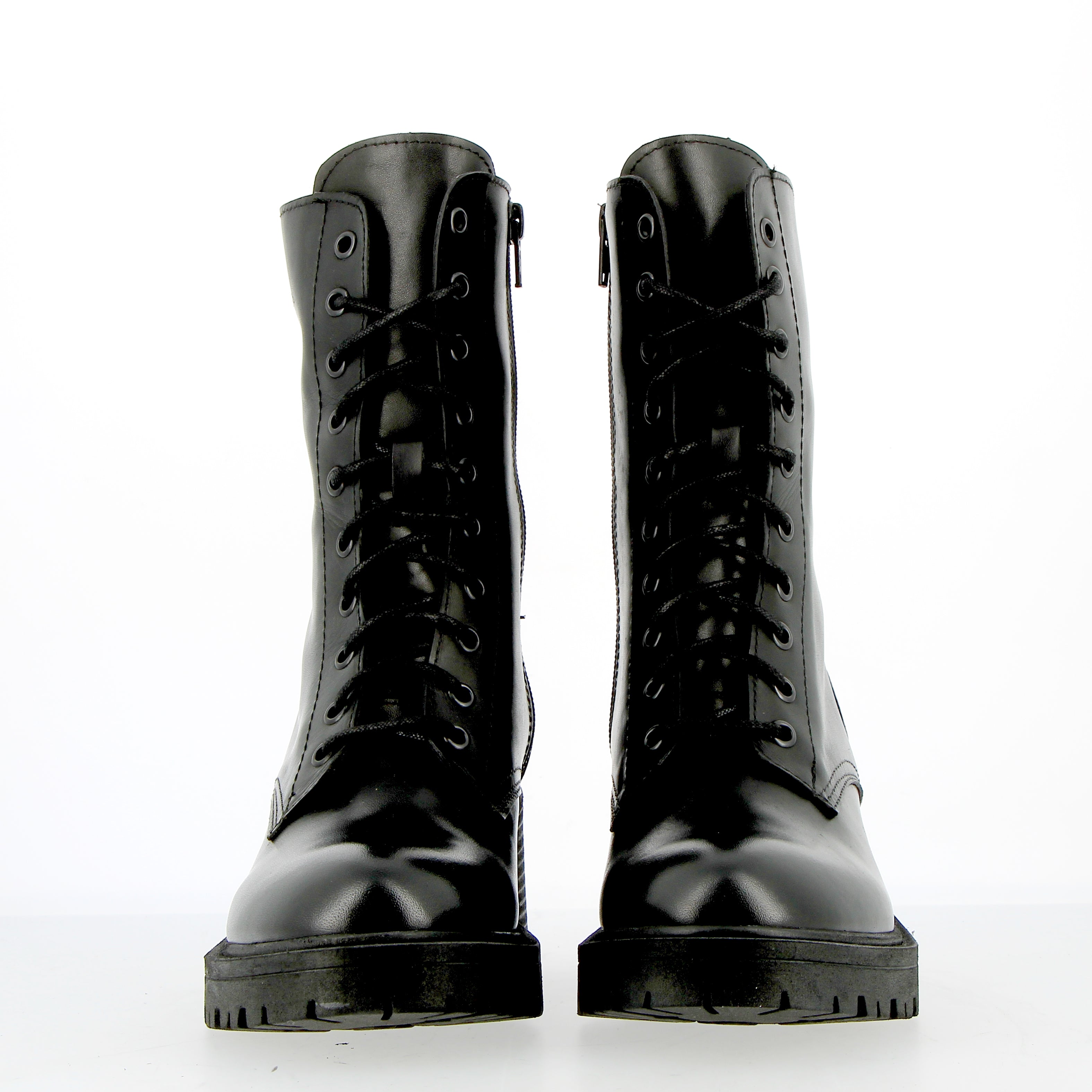 Stivaletto combat boot in vitello nero lucido