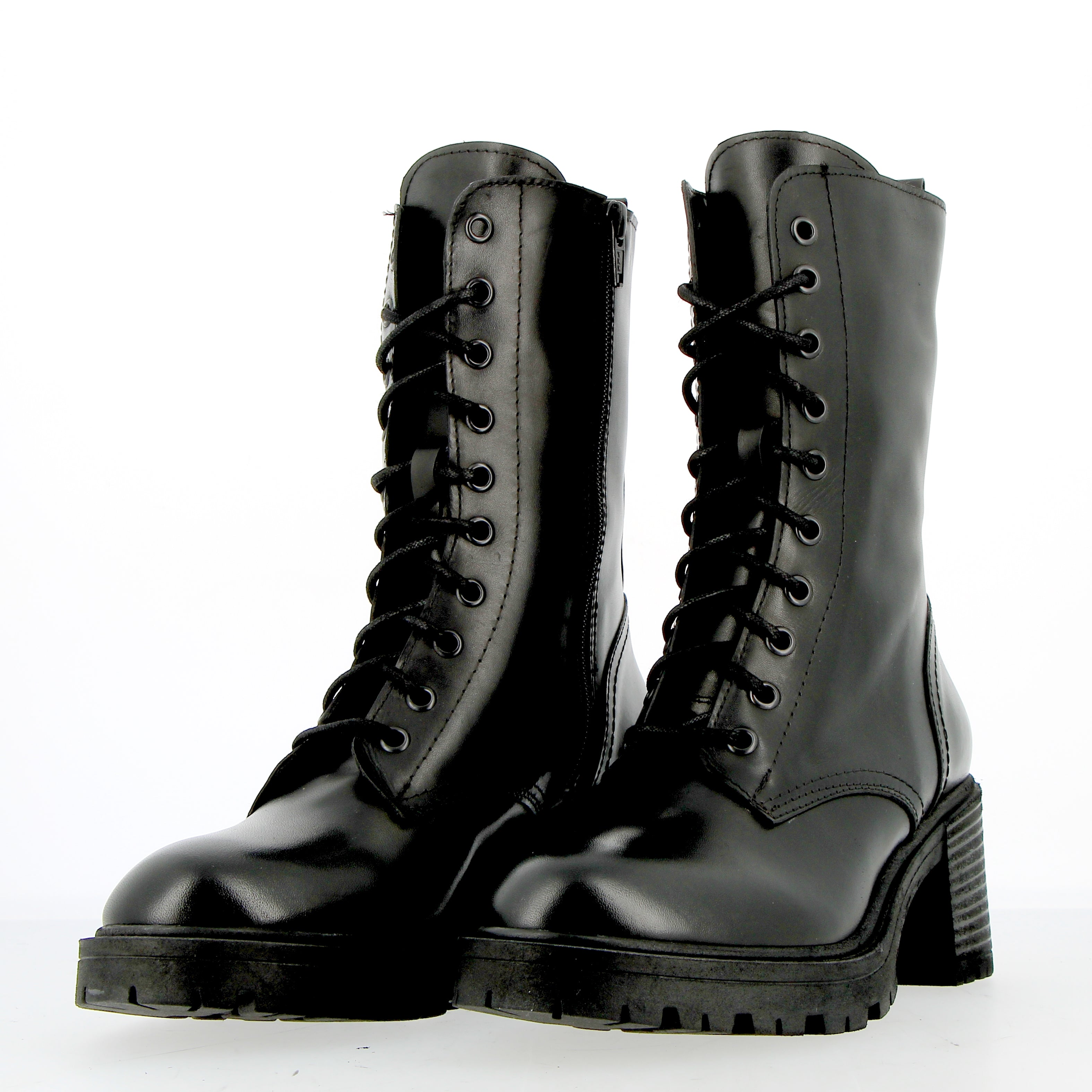 Stivaletto combat boot in vitello nero lucido