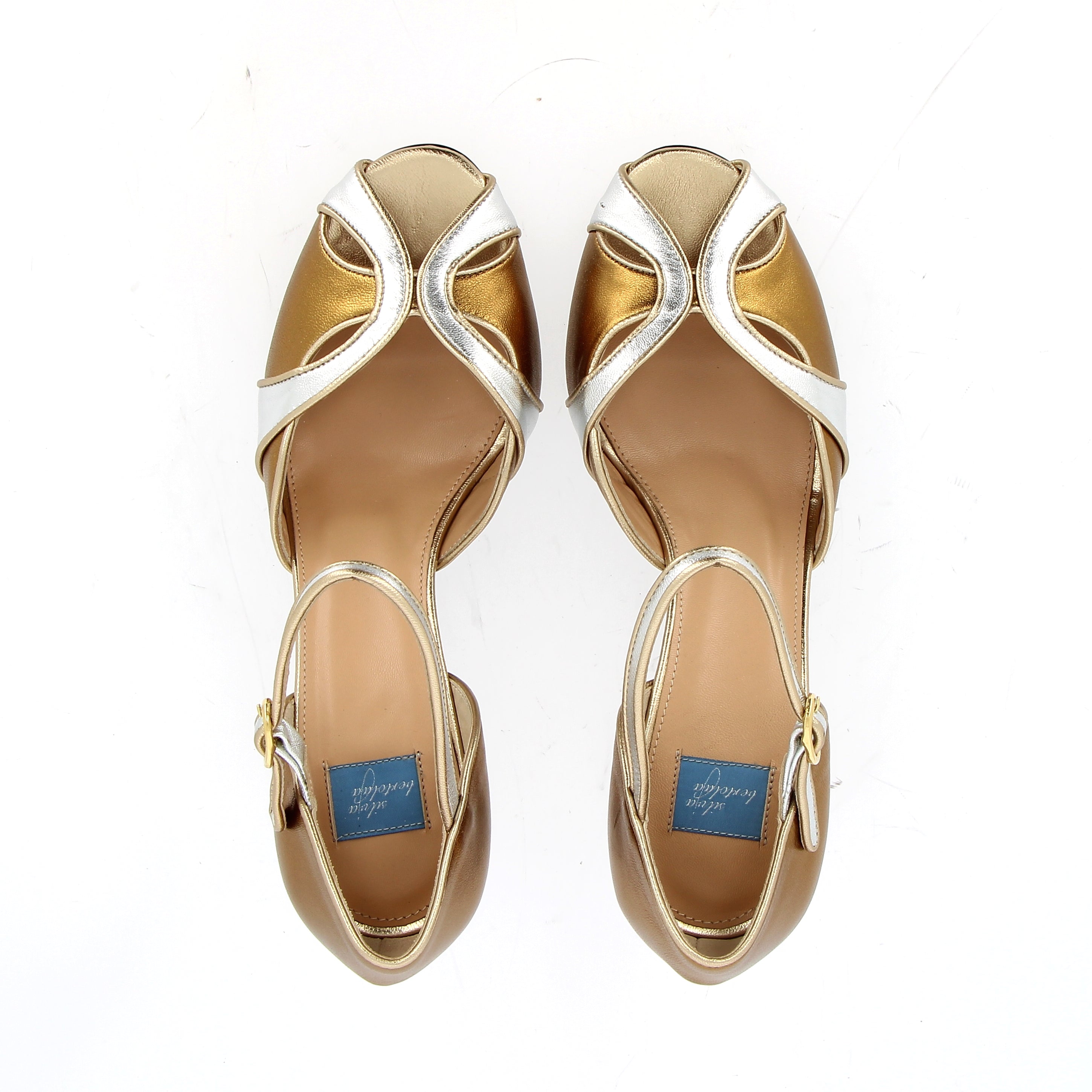 Light bronze and silver leather sandal