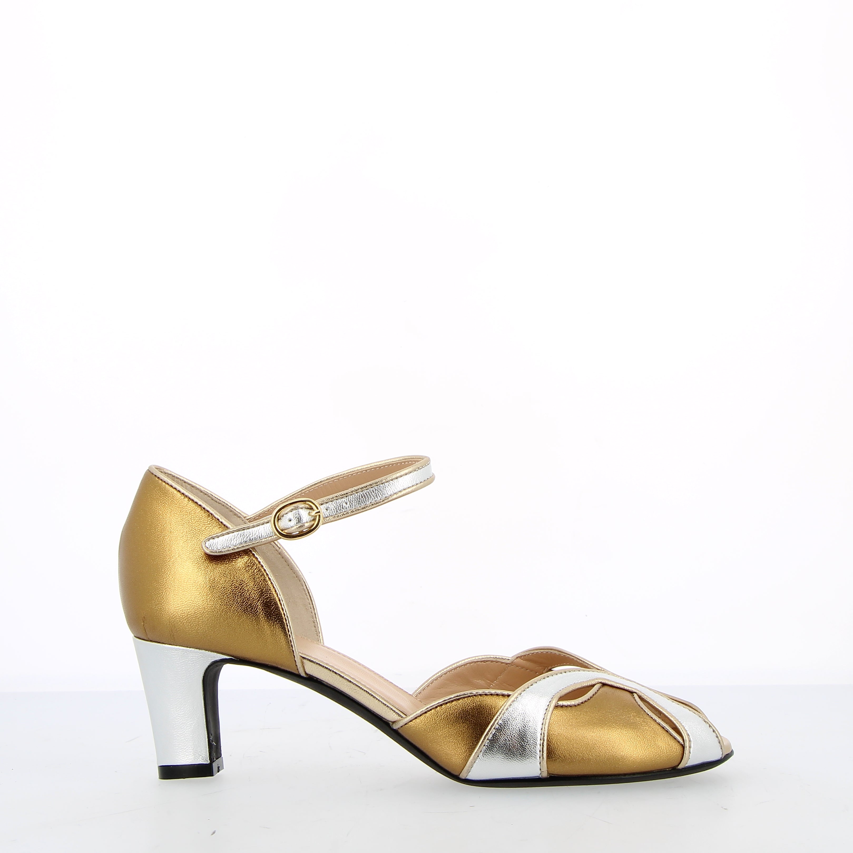 Light bronze and silver leather sandal